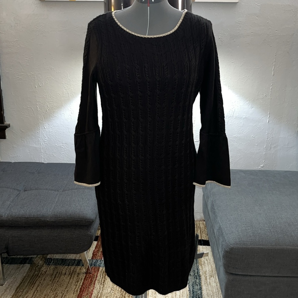 CALVIN KLEIN CABLE KNIT METALLIC TRIM SWEATER DRESS